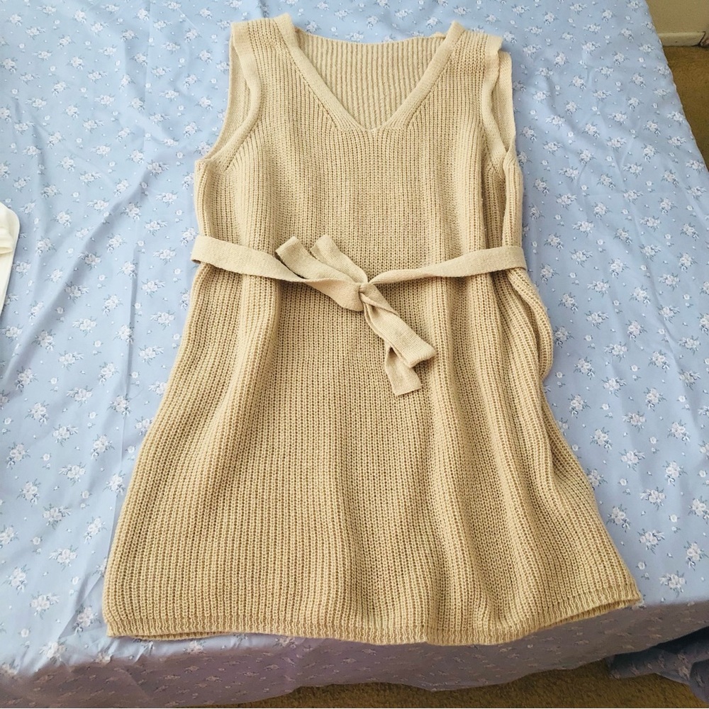 Ribbed Knit Belted Sweater Dress